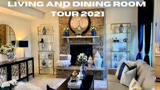 HOW TO DECORATE BLUE AND WHITE  LIVING AND DINING ROOM TOUR  CHINOISERIE CHIC  homedecor [upl. by Omixam]