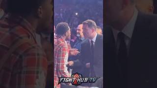 Devin Haney amp Eddie Hearn HEATED EXCHANGE at AJ vs Dubois fight [upl. by Hetty]