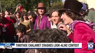 Timothee Chalamet crashes lookalike contest in NYC [upl. by Ahsilef]