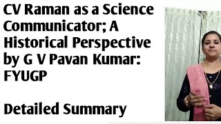 CV Raman as a Science Communicator A Historical Perspective FYUGP Science [upl. by Kristian]