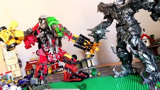 Optimus Prime Bumblebee and Grimlock vs Devastator stop motion Part 1 [upl. by Luce754]