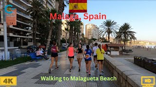 Malaga Beach Walking Tour 4K  Virtual Tour Malagueta Beach in Malaga Spain [upl. by Adhern]