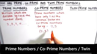 What are Prime CoPrimes and Twin Prime Numbers  Prime Numbers  CoPrimes  Twin prime Numbers [upl. by Lori242]