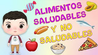 ALIMENTOS SALUDABLES 🍎 y ALIMENTOS NO SALUDABLES 🍔 para niños de preescolar y primaria [upl. by Lyj]