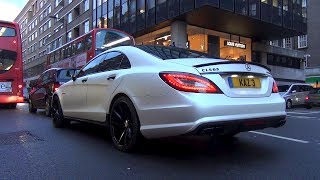 LOUD Mercedes CLS 63 AMG in London w VOSSEN RIMS Pure V8 Sounds and WHEELSPIN [upl. by Nyleikcaj]