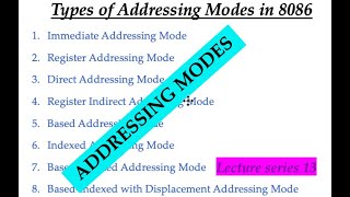 Types of Addressing Modes in 8086Advanced Microprocessors Lecture Series 13 [upl. by Allecram755]