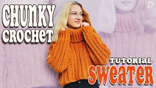 EASY Ribbed Crochet Sweater Tutorial  Crochet chunky cropped sweater [upl. by Atteval]