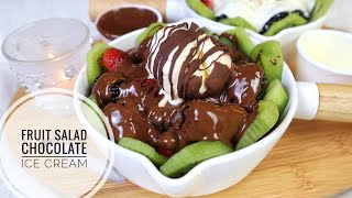 Chocolate Fruit Salad with Ice Cream Quick and Easy  سلطة فواكه لذيذه بالشوكولا و الايس كريم [upl. by Ailina]