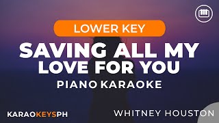 Saving All My Love For You  Whitney Houston Lower Key  Piano Karaoke [upl. by Atisor]