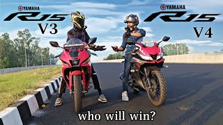 Yamaha R15 V3 vs R15 V4 Drag Race  Top End Battle  Itni Jada Power 😱 [upl. by Waylin]