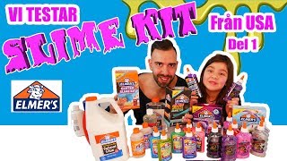 Vi testar ELMER´s Glue  ELMERS Glitter Slime kit från USA Familjen Shoppar slime Slime Svenska [upl. by Deadman]