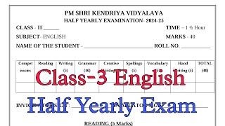 Class3 English Half Yearly Exam Question Paper  Term1 Session 202425 PM Shri Kendriya Vidyalaya [upl. by Tuinenga]