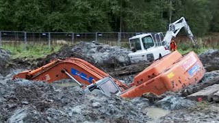 Two Excavators stuck in deep clay  Heavy Recovery  Terribärgarn Sweden [upl. by Coulombe]