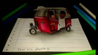 Come disegnare un mototaxi in 3D  illusione ottica [upl. by Jobie]