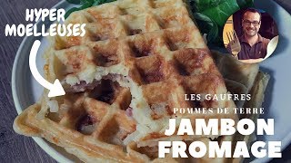 GAUFRE RACLETTE  POMME DE TERRE JAMBON FROMAGE  RECETTE [upl. by Vachel]