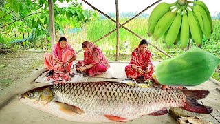 5kg ওজনের ব্রিগেড রুইমাছ কেটে রান্না করলাম সাথে কুচোচিংড়ি দিয়ে কাঁচকলা আর পেঁপের ভর্তা [upl. by Elam]