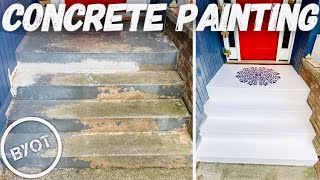 DIY FRONT STAIR TRANSFORMATION  How To Paint Concrete [upl. by Il]