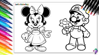 Coloring Minnie Mouse  Coloring Mario Bros  Lets Coloring [upl. by Rhoades]