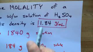 Calculate Molality Given Density and Percent by WeightMass [upl. by Harpp976]