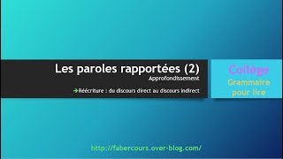 Les paroles rapportées 2 Approfondissement  réécriture discours direct à indirect [upl. by Gnap284]