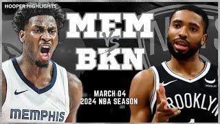 Memphis Grizzlies vs Brooklyn Nets Full Game Highlights  Mar 4  2024 NBA Season [upl. by Yhtak]