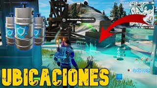 UBICACIONES DONDE ENCONTRAR LOS BARRILES BOMBONAS DE ESCUDO EN FORNITE CAPITULO 3 [upl. by Yrannav]