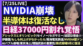 【日本株半導体以外反発！AIバブル崩壊日経1300円の大暴落！NVIDIA壁ドンアシックスとオリンピックセイノーセガサミー伊藤園もしも利上げがなかったら南海電気鉄道米国株東京海上】 [upl. by Ammadis]