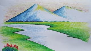 Beginners Mountain Landscape Drawing with Oil Pastel [upl. by Noraha]