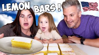 Brits Try LEMON BAR Recipe for the first time Lemon Bars are AMAZING [upl. by Aihsi]