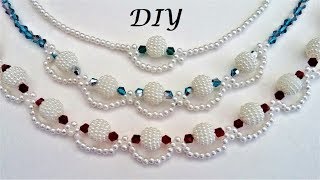 How to make pearl beaded necklace Diy Necklace making tutorial 3 beaded necklace patterns [upl. by Nevs981]