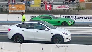 2021 Tesla Model Y Performance vs 2018 Mercedes AMG GT R [upl. by Llenaej]