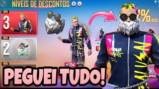 PEGUEI TUDO EVENTO NÍVEIS DE DESCONTO FREE FIRE COM PACOTE MI GENTE GASTANDO DIAMANTES NO FF [upl. by Eibor]