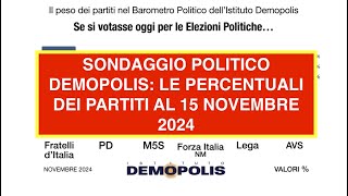 SONDAGGIO POLITICO DEMOPOLIS LE PERCENTUALI DEI PARTITI AL 15 NOVEMBRE 2024 [upl. by Yedorb]