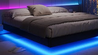 How to Install  Sikaic Floating Bed Frame With LED Lights No Headboard Black [upl. by Bethezel135]