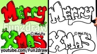 How to Draw Graffiti Letters  Merry Xmas with Christmas Holly  Easy Things to Draw  Fun2draw [upl. by Bar931]