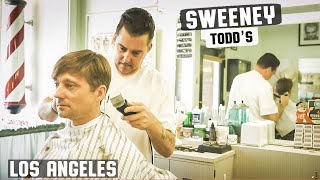 💈 Haircut in Vintage 1950s Barbershop  Sweeney Todds Barber Shop Los Angeles [upl. by Lowis]