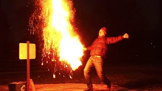 Lighting amp Burning Cattails like a Wild Man  Cattail Fire 1080 HD W0W [upl. by Eudo]