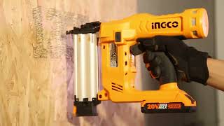 SUPERHOME CENTER DIY INGCO ELECTRIC CORDLESS INDUSTRIAL NAILER KIT 20V [upl. by Limak492]