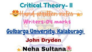 John Dryden Writer04 Marks Critical TheoryII III sem Gulbarga University NehaSultana05 [upl. by Bart]