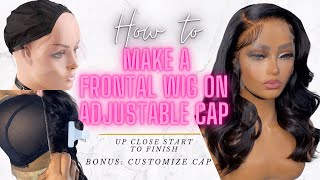 How to sew a frontal on adjustable wig cap  customize cap  start to finish [upl. by Ober]