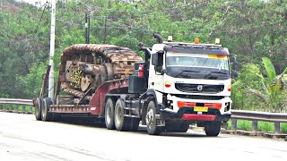 KONVOI TRUK TRAILER MOBILISASI ALAT BERAT MELEWATI GUNUNG MENAGIS samarindabontang [upl. by Constantino]