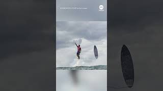 Olympic surfer Gabriel Medinas epic reaction captured in viral photo [upl. by Aizatsana167]