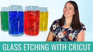 Summer Glassware Glass Etching with Cricut [upl. by Dygal]