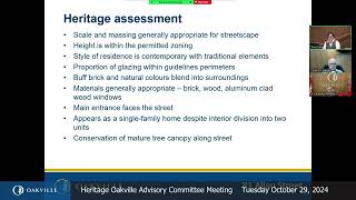 Heritage Oakville Advisory Committee October 29 2024 [upl. by Enninaej]