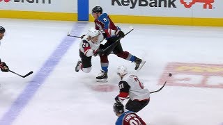 Cale Makar levels Barrett Hayton with huge hit [upl. by Harol]