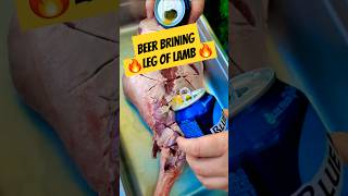 Beer Brine Leg of Lamb Meat Prep 🔥 food bbq brine beer lamb meat delicious nature outdoors [upl. by Alyam263]