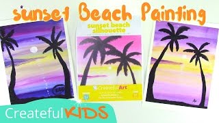 How To Paint a Sunset with Palm Trees Art Lesson for Kids [upl. by Ahsial750]