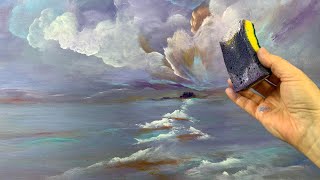 SEASCAPE SPONGE PAINTING  Acrylic Painting with a Kitchen Sponge 356 [upl. by Creight]