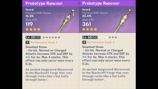 Prototype Rancour weapon appearance base vs ascended in Genshin Impact [upl. by Norahs665]