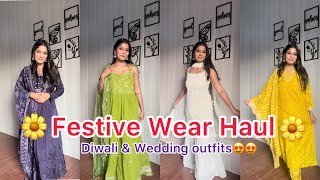 FESTIVE WEAR OUTFITS FROM MEESHO MYNTRA  DIWALI OUTFITS😍 [upl. by Ihcego]